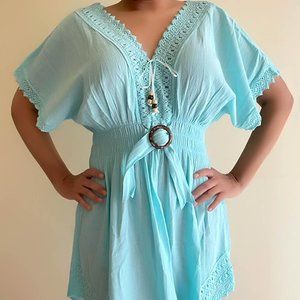 Women's Mini Dress Beachwear Casual Beach Robes Summer Dress Aqua